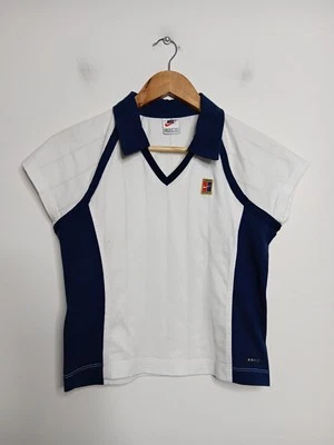 Vintage Nike Court Tennis Polo Shirt Womens S Small White Navy Blue Collared - Image 1 of 4
