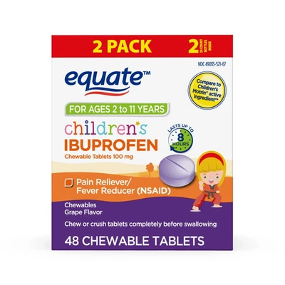 Equate Children's Ibuprofen Chewable Tablets 100mg Grape, 48 Ct (2x24 Count) - Image 1 of 4