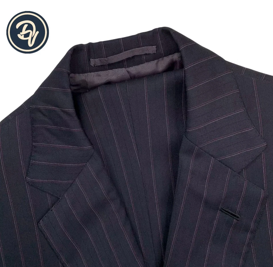 Traje de Lana Para Hombre 46 L Brioni Gris Carbón/Rosa Multi Rayas Hecho en Italia Foto 1 de 4