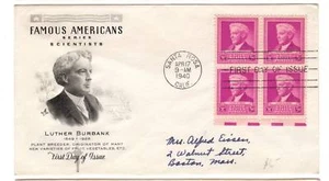 Luther Burbank 1940 First Day Cover - Picture 1 of 1