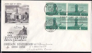 USA 1959 FIRST DAY COVER 100th ANNIV OF OREGON STATEHOOD IN BLOCK OF 4 + CAHCET - Picture 1 of 1