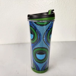 Starbucks 2007 Blue Green Geometric Hippy Wave Double Wall Tumbler 16 oz Cup Mug - Picture 1 of 7