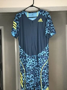 Tuta uomo ADIDAS Adizero HEAT.RDY manica corta sprint track blu taglia XL $220 - Foto 1 di 8