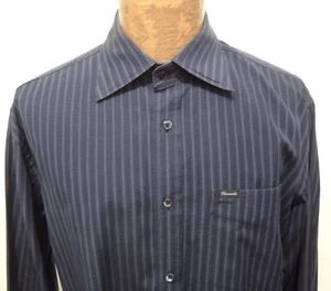Camisa Faconnable L Azul Marino Rayas Manga Larga Algodón Hecha en Hong Kong - Imagen 1 de 4