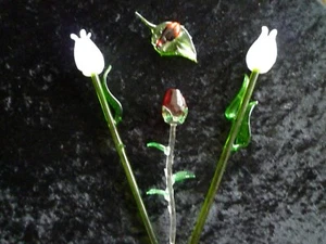 3 Glasblumen + Blatt mit Maikäfer, mundgeblasen, Kunstglas, Deko, Konvolut - Bild 1 von 8
