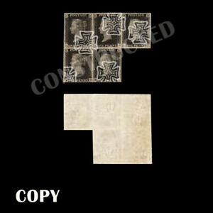 GREAT BRITAIN 1840 PENNY BLACK WITH WHITE CROSS MALTESSE BLOCK OF 5,COPY