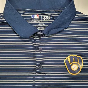 Polo Milwaukee Brewers para hombre XL TX3 fresco manga corta azul marino a rayas - Imagen 1 de 8