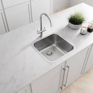 Sinkoro Undermount Kitchen Sink Stainless Steel Single Bowl Brushed Square Waste - Picture 1 of 11