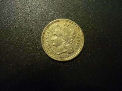 1874 Philadelphia Mint Three Cent Coin. XF+ range. Amber toning. Free shipping. - Image 1 of 4