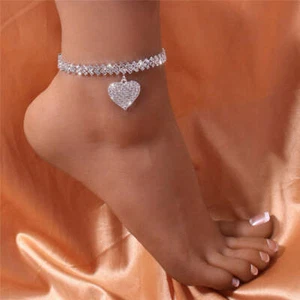 Women's Sparkling Rhinestone Heart Anklet - Picture 1 of 29