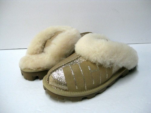 UGG COQUETTE SPARKLE PANTOFOLE DA DONNA CAMOSCIO ORO US 5 UK 3 EU 36 JP 22