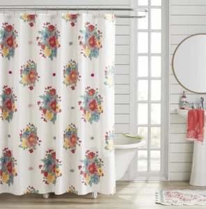 The Pioneer Woman Breezy Blossom Shower Curtain Appliqué Polka Dot 72 X 72 - Picture 1 of 8