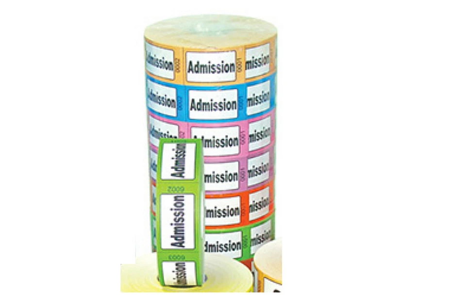Admission Roll Tickets, Mixed Colours, Serial numbered, Perforated, Entry, Event