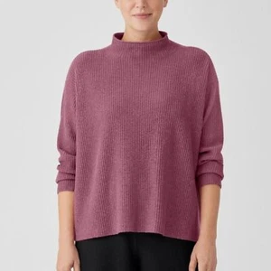Eileen Fisher italienischer Kaschmirpullover mit Trichterausschnitt Oberteil lila Größe Small - Bild 1 von 5