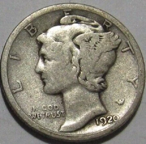 1920 D Mercury Dime circulated 90% Silver  avg circulated to Good G Cover