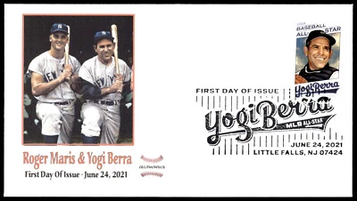 2021 Yogi Berra Forever Stamp FDC Roger Maris & Yogi Berra CEC/FM/AFDCS Cachet - Image 1 of 2
