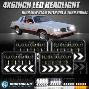 4Pcs 4X6" LED Headlights Hi/Lo DRL Arrow Turn for Oldsmobile Delta 88 1976-86 - Picture 1 of 12