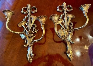 Syroco Wood Hollywood Ornate Double wall Sconces Musical 2 - Picture 1 of 8