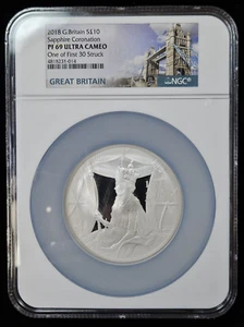 2019 G. Britain Sapphire Coronation 5oz Silver- NGC PF69 Ultra Cameo 1 of 1st 30 - Picture 1 of 4