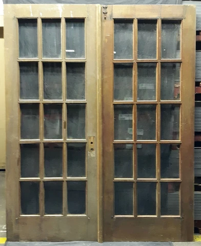60"x78" Pair Antique Vintage Old French Double Wood Interior Doors Windows Glass Cover
