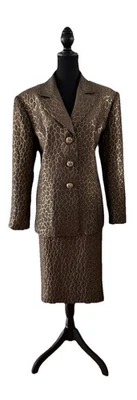 Tango Nites 2pc Brown w/Metallic Gold Skirt Suit and Rhinestone Buttons Size 18 - Image 1 of 4