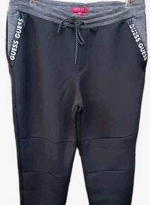 Guess Mens Joggers Benson Scuba Sweatpants Black Large Tapered Ankle - Picture 1 of 8