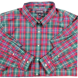 Lands' End Long Sleeve Shirt Men's 18T Tall Red Green Plaid Button Down No Iron - Picture 1 of 5