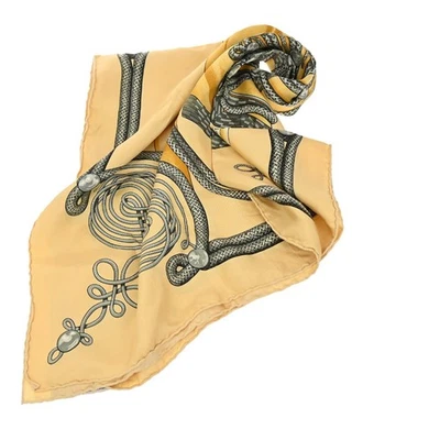 HERMES Logo XL Carre Scarf 90 Brandebourgs 100% Silk Yellow France 63RF587 - Image 1 of 4
