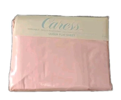 Sábana plana vintage NOS Queen Peach Mervyns Stevens Caress 60" x 80" EE. UU. Foto 1 de 4