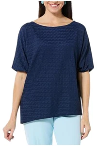IMAN Global Chic Women's Textured Knit Asymmetrical Dolman Top Navy - Picture 1 of 1