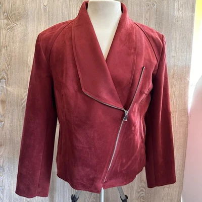 Chaqueta de moto Tahari para mujer talla XL imitación gamuza color rojo nueva con etiquetas Foto 1 de 4