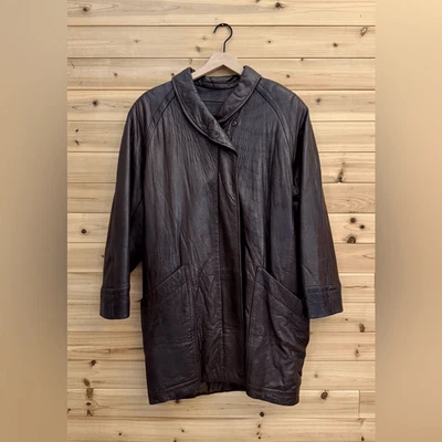 Vintage Vakko Size Small Oversized Soft Chocolate Brown Leather Longline Jacket - Image 1 of 4