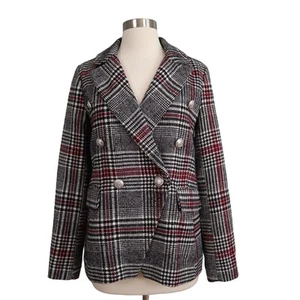 Bagatelle Womens Plaid Double Breasted Blazer Jacket Size Small Wool Blend Gray - Picture 1 of 10