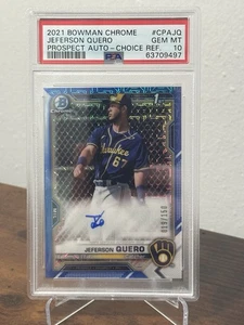 JEFERSON QUERO 2021 BOWMAN CROMO AZUL ELECCIÓN #CPA-JQ RC AUTOMÁTICO PSA 10 GEMA COMO NUEVO - Imagen 1 de 2