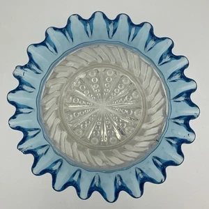 Antique Aetna Early American Pattern Glass Ruffled  Rim Blue & Opal Berry Bowl - Picture 1 of 13