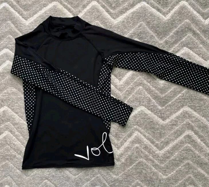 Top de natación surf Volcom UPF negro lunares manga larga para mujer talla S Foto 1 de 4