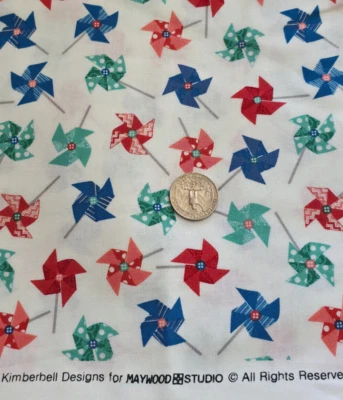 3/4 Yd Sprinkle Sunshine Pinwheels Fabric Maywood Studio Red Blue Green - Image 1 of 3