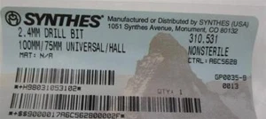 Synthes 310.531 2.4mm Drill Bit 100mm/75mm Universal Hall - Picture 1 of 1
