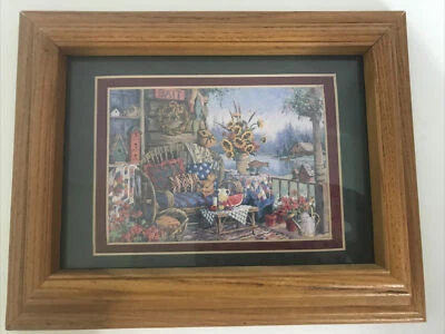 Front Porch Country Print Wood Framed 9.5x7.75” Vintage Cottage Americana - Image 1 of 4