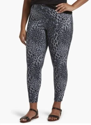 Legging para mujer HUE denim ultra suave cintura alta 7/8 talla pequeña azul leopardo Foto 1 de 3