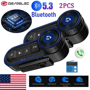 2X Motorcycle Helmet Bluetooth Headset w/ FM Radio Wireless Headphone Waterproof - Picture 1 of 17