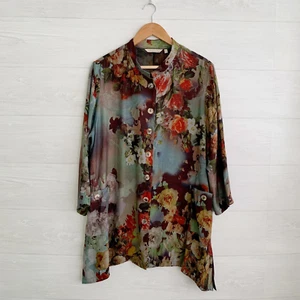 Soft Surroundings - Art to Wear dark floral lightweight long button front top XL - Picture 1 of 8