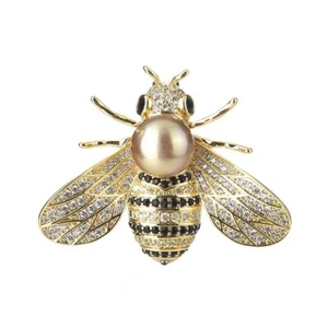 Cute Honey Bee Brooch Pin for Women Girls Men Simulated Pearl Cubic Zirconia Cry - Picture 1 of 7