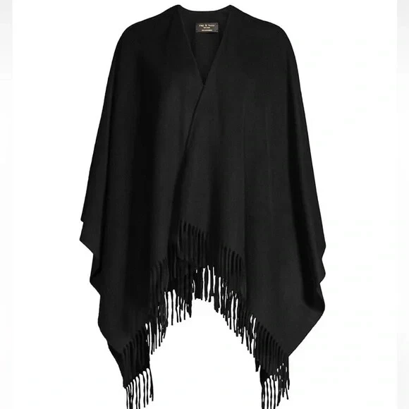 NEW Rag Bone Cashmere Fringe Poncho in Black #S7115 - Image 1 of 4