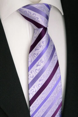 BEYTNUR Handgefertigte Herren Luxus Seiden Krawatte, in Lila Gestreift, K 177.6