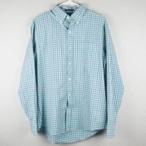 Lands End Men M 15-15.5 LS Button Shirt Green Blue Traditional Fit No Iron Twill - Picture 1 of 5