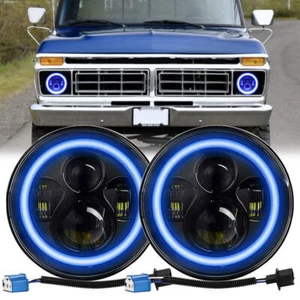 Pair 7''Inch LED Headlights Halo DRL For Ford F-100 F-250 F-350 Pickup 1953-1977 - Picture 1 of 14