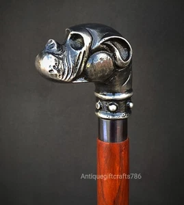 Travel Walking Stick Antique Bulldog Head Handle Wooden Walking Stick Folding St - Picture 1 of 5