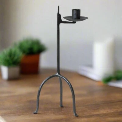 Primitive Single Taper Aged Wrought Iron Candle Holder Foto 1 de 2