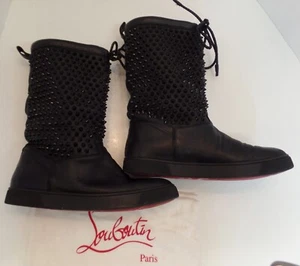 Christian Louboutin Sur La Pony Spike Napa Mid Calf Boots Black Leather Size 9 - Picture 1 of 18